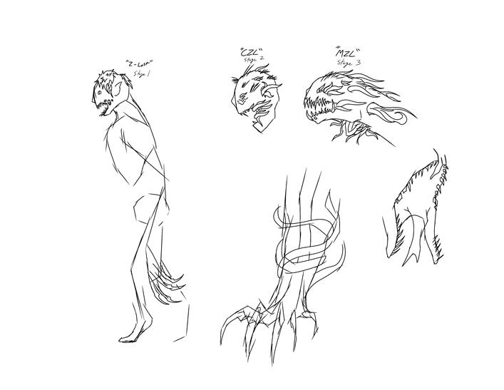 Concept Art for the different mutation stages of the “zombies” Concept Art for the different mutation stages of the “zombies”